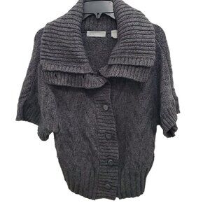 Liz Claiborne Gray Chunky Knit Fold Over Collar Button Up Wool Blend Sweater S‎